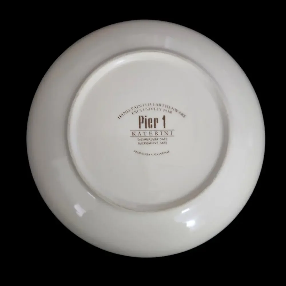 Pier 1 Katerini Cereal Bowls Set 2 Hand Painted Slovenia Blue Olive